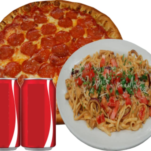 #4 One Medium Cheese Pizza, One Pasta, & 2 Cans of Soda.