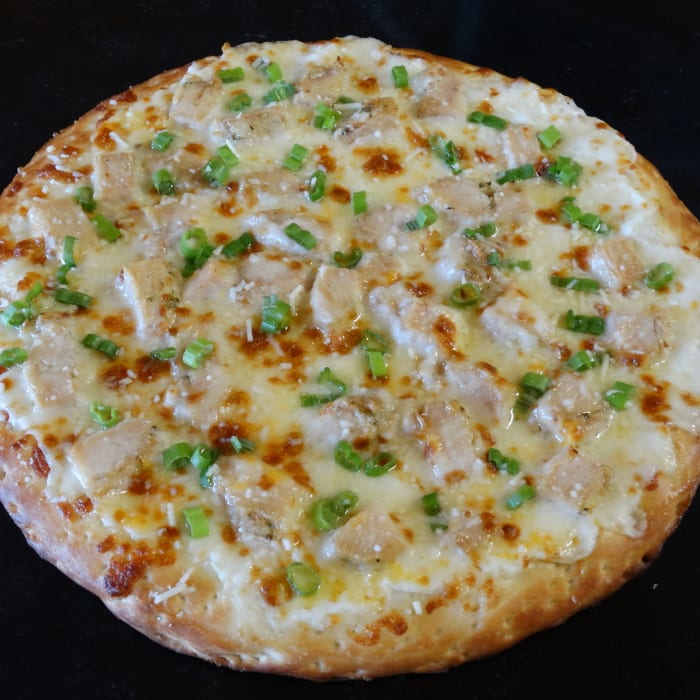 Chicken Alfredo Pizza.