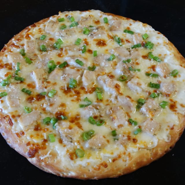 Chicken Alfredo Pizza.